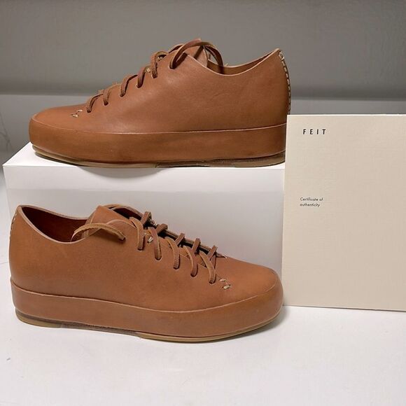 FEIT Hand Sewn Tan Leather Low Top Sneakers - Sz 35 - US 5 - Picture 7 of 15